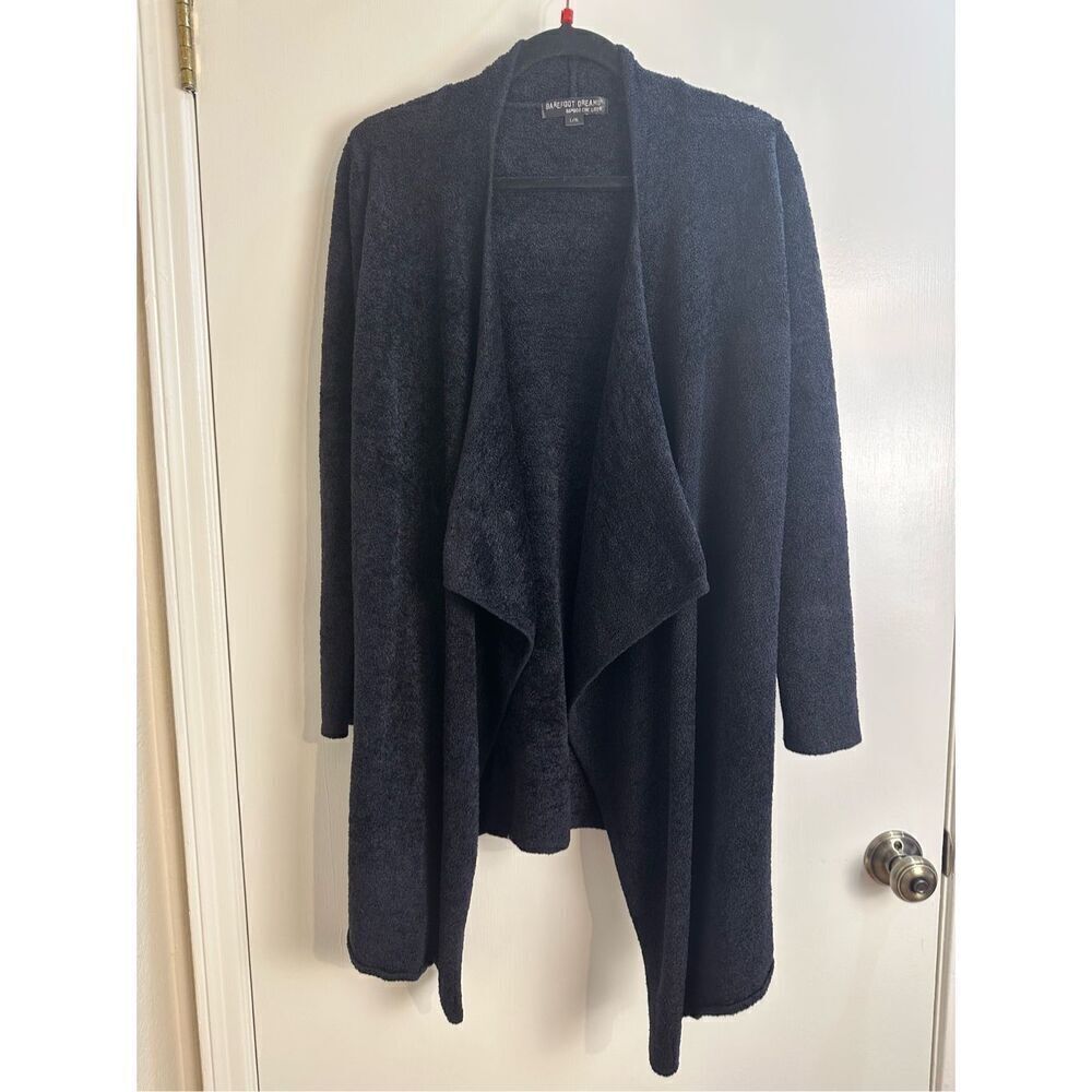 Barefoot dreams sz L/XL black waterfall cardigan sweater bamboo chic lite